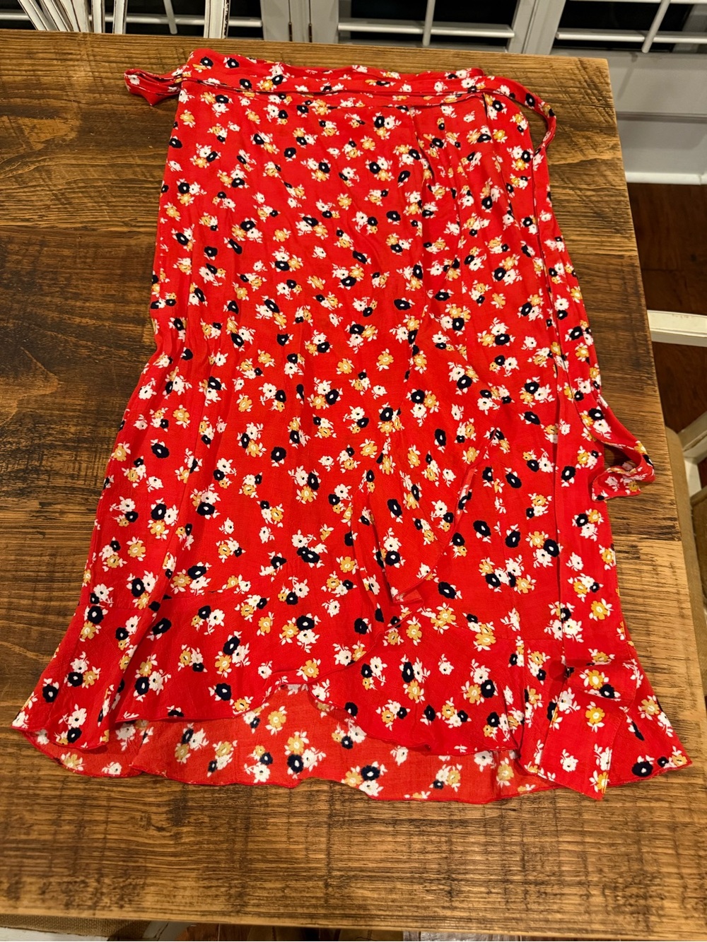 Anthropologie Red Floral Wrap Skirt